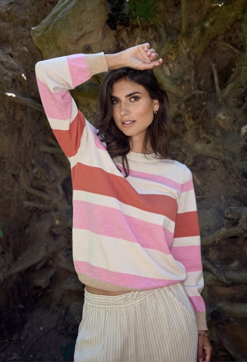 SC-KANITA STRIPE 14 pullover MS24 - 94615C PINK MELANGE COMBI